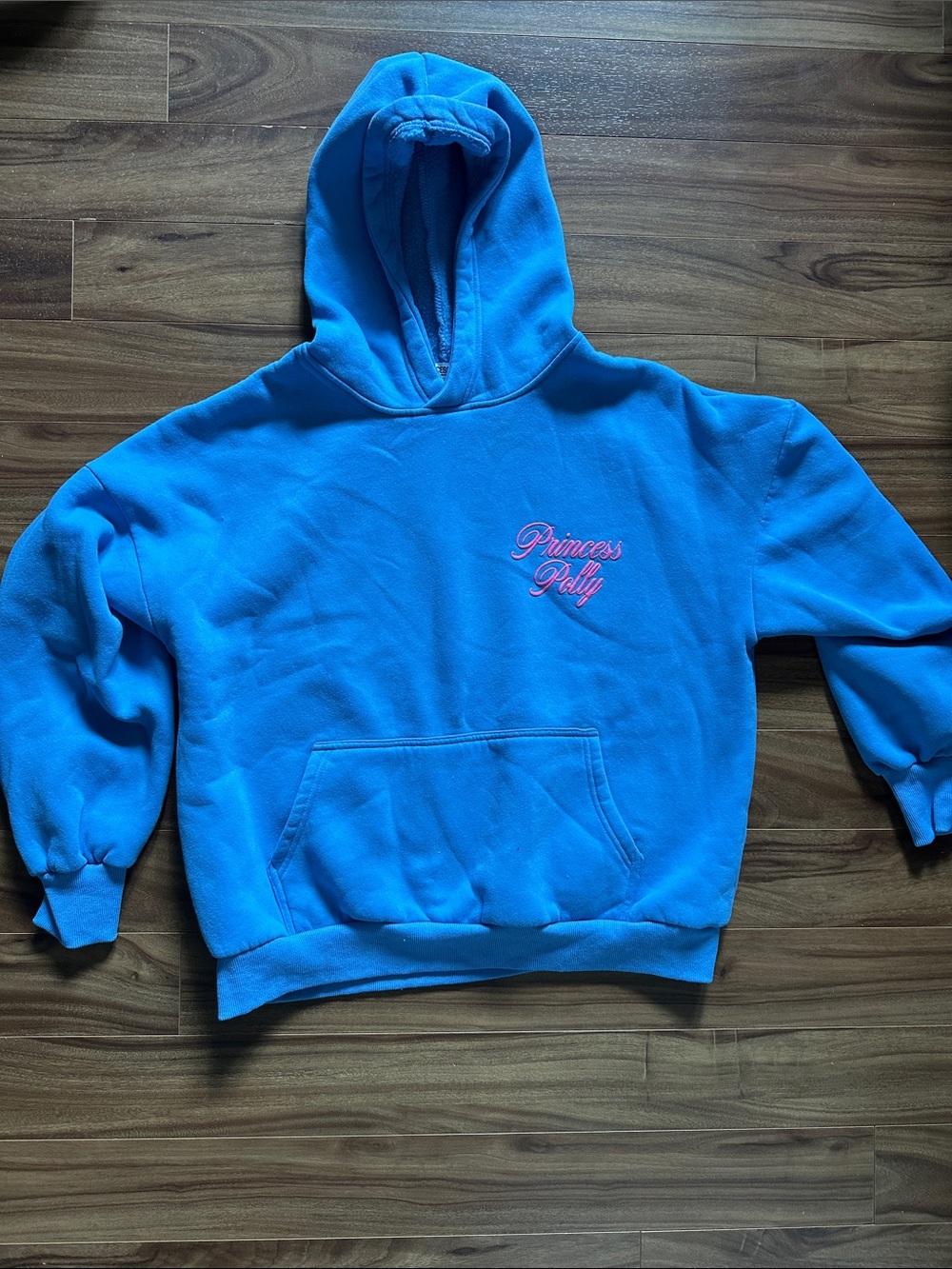 Princess Polly Bright Blue Hoodie with Pink Script